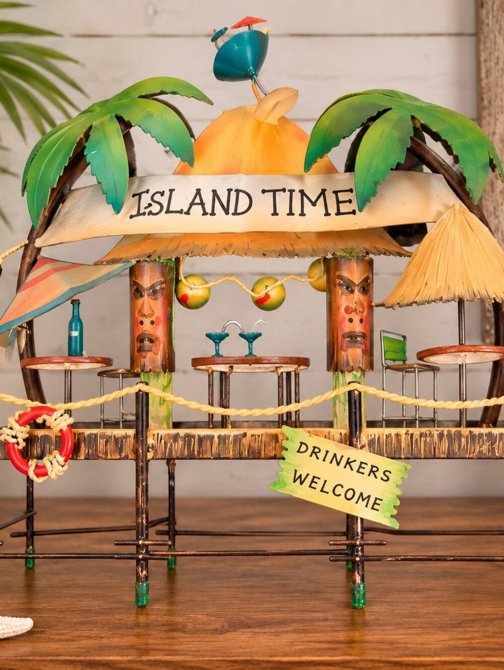 Island Time Tiki Bar Metal Sculpture Tropical Beach Decor